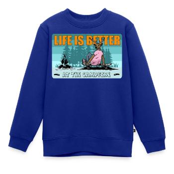 Life Is Better, Lagerfeuer mit Reh auf einem Skateboard - Kinder Premium Organic Sweatshirt - Royalblau - Vorne - AI Model Kid Female (0cm)