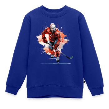 Hockeyspieler mit Hockeyschläger auf der Eisbahn | Aquarell - Kinder Premium Organic Sweatshirt - Royalblau - Vorne - AI Model Kid Female (0cm)