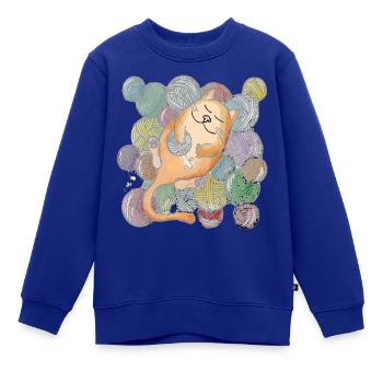 Katze mit Wolle - Kinder Premium Organic Sweatshirt - Royalblau - Vorne - AI Model Kid Female (0cm)