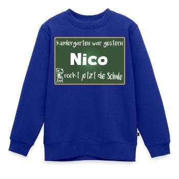 Nico rockt jetzt die Schule Kindershirt - Kinder Premium Organic Sweatshirt - Royalblau - Vorne - AI Model Kid Female (0cm)