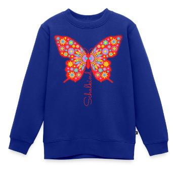 Shirt zur Einschulung: "Schulkind" Schmetterling - Kinder Premium Organic Sweatshirt - Royalblau - Vorne - AI Model Kid Female (0cm)