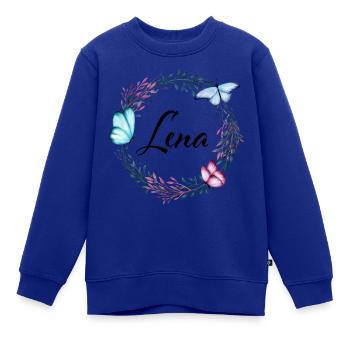 Lena, Name, Schriftzug, Blumenkranz, Geschenk - Kinder Premium Organic Sweatshirt - Royalblau - Vorne - AI Model Kid Female (0cm)