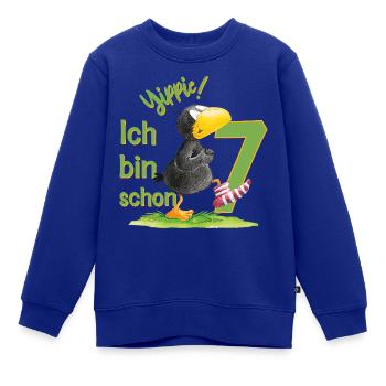 Der Kleine Rabe Socke Yippie Ich Bin Schon Sieben - Kinder Premium Organic Sweatshirt - Royalblau - Vorne - AI Model Kid Female (0cm)