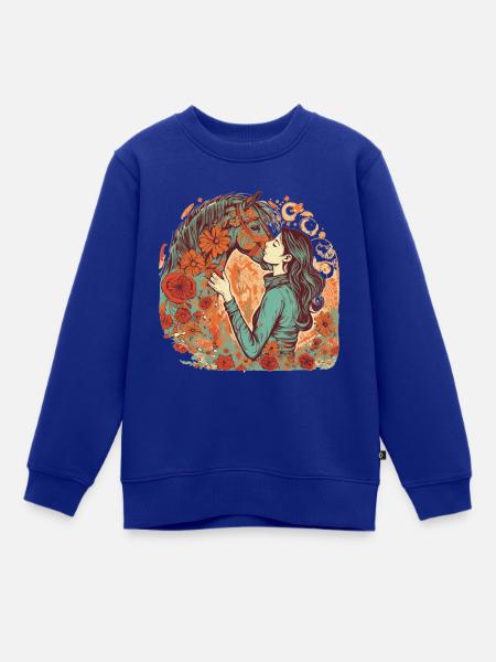 Wunderschönes Boho Pferdemotiv mit Frau/Mädchen - Kinder Premium Organic Sweatshirt - Royalblau