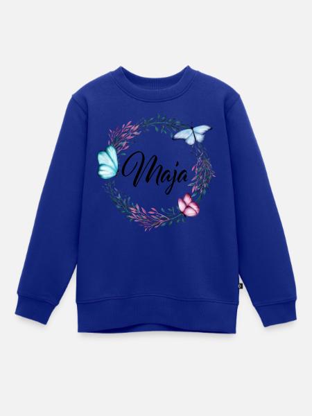 Maja, Name, Schriftzug, Blumenkranz, Geschenk - Kinder Premium Organic Sweatshirt - Royalblau