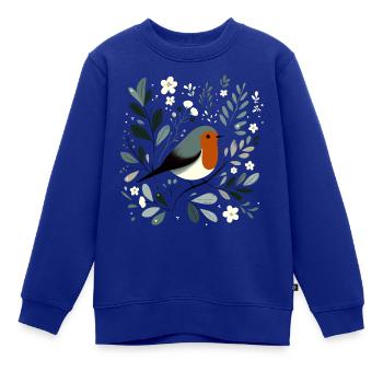 Rotkehlchen mit Blumen - Kinder Premium Organic Sweatshirt - Royalblau - Vorne - AI Model Kid Female (0cm)