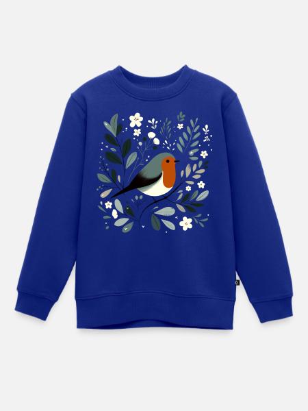 Rotkehlchen mit Blumen - Kinder Premium Organic Sweatshirt - Royalblau