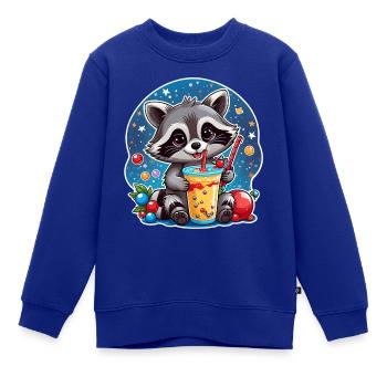 süßer Waschbär trinkt Limonade mit Strohhalm - Kinder Premium Organic Sweatshirt - Royalblau - Vorne - AI Model Kid Female (0cm)