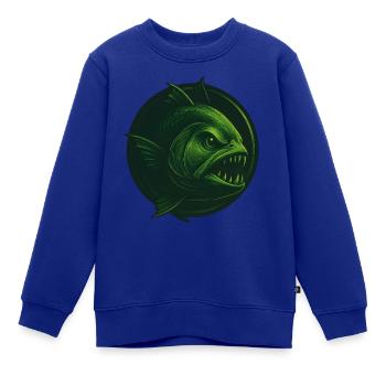 Pyranha in Emblem - Tierportrait im Tattoo-Stil - Kinder Premium Organic Sweatshirt - Royalblau - Vorne - AI Model Kid Female (0cm)
