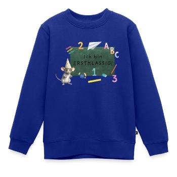 Einschulung - Kinder Premium Organic Sweatshirt - Royalblau - Vorne - AI Model Kid Female (0cm)