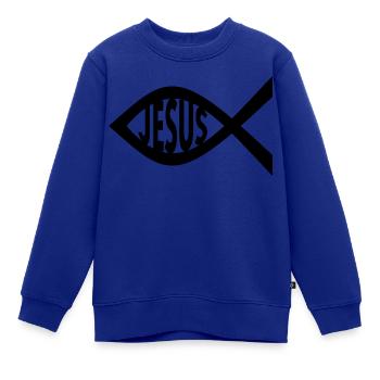 Jesus Fisch - Kinder Premium Organic Sweatshirt - Royalblau - Vorne - AI Model Kid Female (0cm)