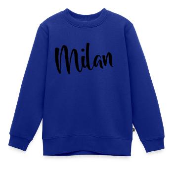 Name - Milan - Kinder Premium Organic Sweatshirt - Royalblau - Vorne - AI Model Kid Female (0cm)