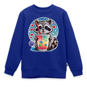 kleiner süßer Waschbär mit Limonade und Strohhalm - Kinder Premium Organic Sweatshirt - Royalblau - Vorne - AI Model Kid Female (0cm)
