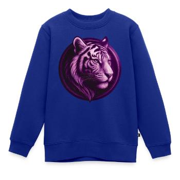 Tiger in Emblem - Tierportrait im Tattoo-Stil - Kinder Premium Organic Sweatshirt - Royalblau - Vorne - AI Model Kid Female (0cm)