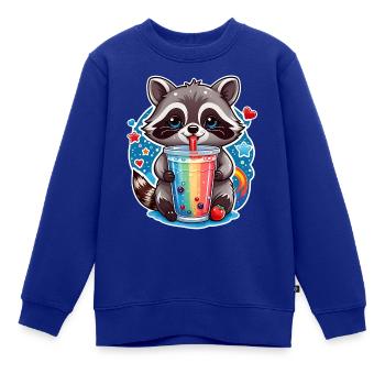 kleiner süßer Waschbär mit Limonade und Strohhalm - Kinder Premium Organic Sweatshirt - Royalblau - Vorne - AI Model Kid Female (0cm)