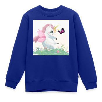 Happy Einhorn spielt mit einem Schmetterling - Kinder Premium Organic Sweatshirt - Royalblau - Vorne - AI Model Kid Female (0cm)