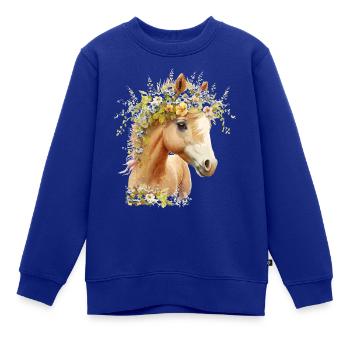 Niedliches Pferd mit Blumen - Kinder Premium Organic Sweatshirt - Royalblau - Vorne - AI Model Kid Female (0cm)