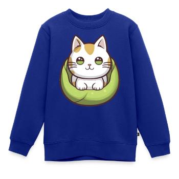Katze im Korb Kawaii - Kinder Premium Organic Sweatshirt - Royalblau - Vorne - AI Model Kid Female (0cm)