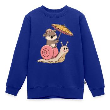 Lustiger Otter mit Sonnenschirm sitzt auf Schnecke - Kinder Premium Organic Sweatshirt - Royalblau - Vorne - AI Model Kid Female (0cm)