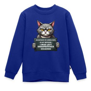 Lustige Katze in Schwierigkeiten Unisex Kinder T-Shirt - Kinder Premium Organic Sweatshirt - Royalblau - Vorne - AI Model Kid Female (0cm)
