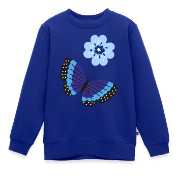 Blauer Schmetterling mit einer blauen Blume - Kinder Premium Organic Sweatshirt - Royalblau - Vorne - AI Model Kid Female (0cm)