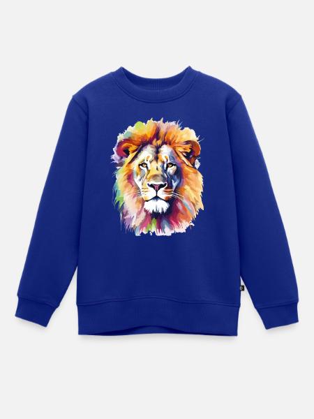 Löwe Löwenkopf Raubtier Bunt Splash Kunst - Kinder Premium Organic Sweatshirt - Royalblau