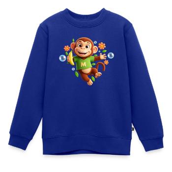 Lustiger Affe mit Banane – Buchstabe M - Kinder Premium Organic Sweatshirt - Royalblau - Vorne - AI Model Kid Female (0cm)