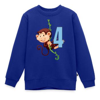 schwingender Affe an Liane zum 4. Geburtstag - Kinder Premium Organic Sweatshirt - Royalblau - Vorne - AI Model Kid Female (0cm)