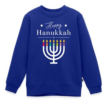 Happy Hanukkah Shirt | Menorah Lichterfest - Kinder Premium Organic Sweatshirt - Royalblau - Vorne - AI Model Kid Female (0cm)