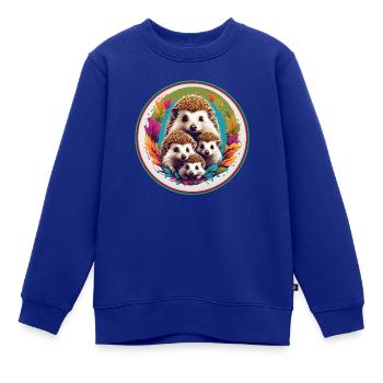 Süße liebenswerte Igelfamilie im Blätterkreis - Kinder Premium Organic Sweatshirt - Royalblau - Vorne - AI Model Kid Female (0cm)