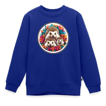 Süße liebenswerte Igelfamilie im Blätterkreis - Kinder Premium Organic Sweatshirt - Royalblau - Vorne - AI Model Kid Female (0cm)
