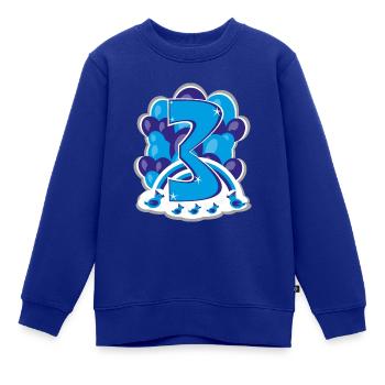 Dritter Geburtstag in Blau. - Kinder Premium Organic Sweatshirt - Royalblau - Vorne - AI Model Kid Female (0cm)