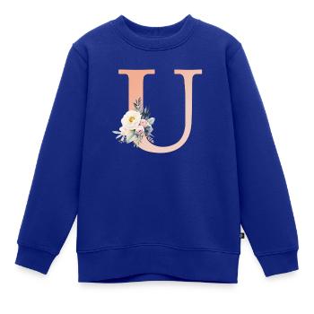 U Monogramm , Floral, Boho - Kinder Premium Organic Sweatshirt - Royalblau - Vorne - AI Model Kid Female (0cm)