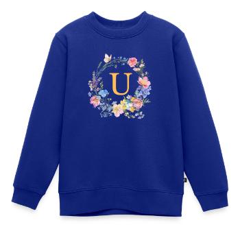 U Monogramm Floral, Blumenkranz, personalisierbar - Kinder Premium Organic Sweatshirt - Royalblau - Vorne - AI Model Kid Female (0cm)