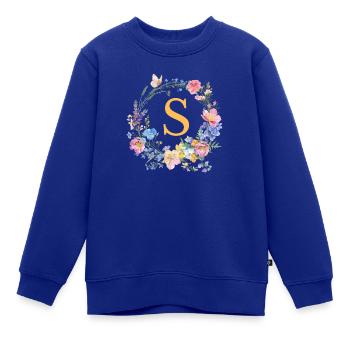 S Monogramm Floral, Blumenkranz, personalisierbar - Kinder Premium Organic Sweatshirt - Royalblau - Vorne - AI Model Kid Female (0cm)