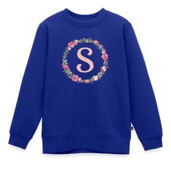 S Monogramm, Blumen-Kranz, personalisierbar - Kinder Premium Organic Sweatshirt - Royalblau - Vorne - AI Model Kid Female (0cm)