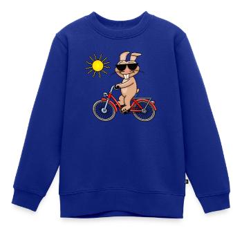 Cooler Hase fährt Fahrrad - Kinder Premium Organic Sweatshirt - Royalblau - Vorne - AI Model Kid Female (0cm)