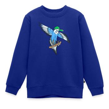 Skateboard Wellensittich (blau, cap grün/weiß) - Kinder Premium Organic Sweatshirt - Royalblau - Vorne - AI Model Kid Female (0cm)