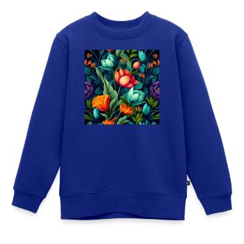 Blumen Muster Florales Design - Kinder Premium Organic Sweatshirt - Royalblau - Vorne - AI Model Kid Female (0cm)