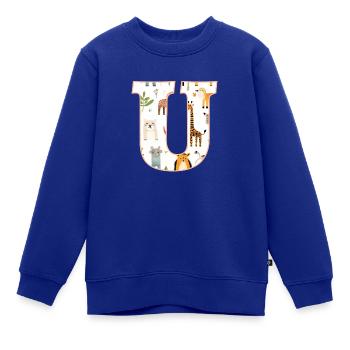 Buchstabe U, Monogramm, Tiermuster - Kinder Premium Organic Sweatshirt - Royalblau - Vorne - AI Model Kid Female (0cm)