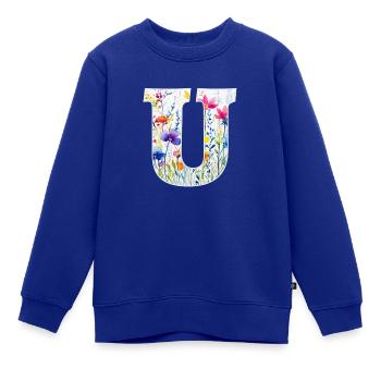 Buchstabe U, Monogramm, Blumenmuster - Kinder Premium Organic Sweatshirt - Royalblau - Vorne - AI Model Kid Female (0cm)