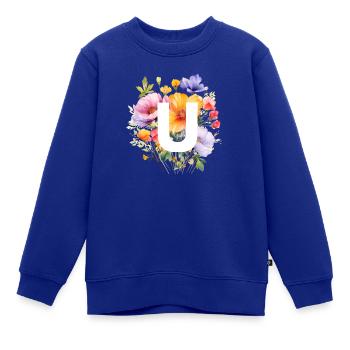 U Monogramm , bunter Blumenstrauss - Kinder Premium Organic Sweatshirt - Royalblau - Vorne - AI Model Kid Female (0cm)
