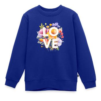 LOVE-BLUMEN-DESIGN, personalisierbar - Kinder Premium Organic Sweatshirt - Royalblau - Vorne - AI Model Kid Female (0cm)