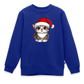 Weihnachtskatze - Katze mit Weihnachtsmütze - - Kinder Premium Organic Sweatshirt - Royalblau - Vorne - AI Model Kid Female (0cm)