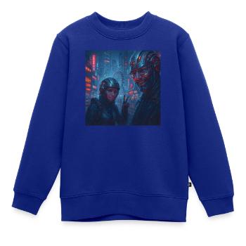 Futuristisches Streetstyle-Duo – Cyberpunk Look im - Kinder Premium Organic Sweatshirt - Royalblau - Vorne - AI Model Kid Female (0cm)