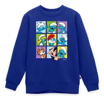 Die Schlümpfe Kacheln - Kinder Premium Organic Sweatshirt - Royalblau - Vorne - AI Model Kid Female (0cm)