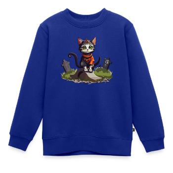 Katze Halloween Friedhof - Kinder Premium Organic Sweatshirt - Royalblau - Vorne - AI Model Kid Female (0cm)
