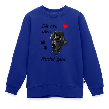 Pudeldesign - Die mit dem Pudel geht Comicstyle - Kinder Premium Organic Sweatshirt - Royalblau - Vorne - AI Model Kid Female (0cm)