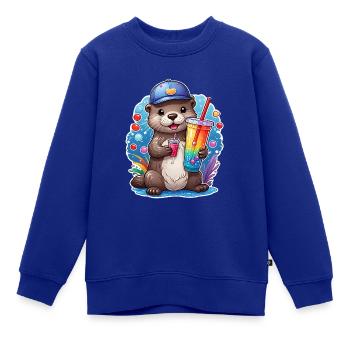 Kleiner Süßer Otter trinkt mit Strohhalm Limonade - Kinder Premium Organic Sweatshirt - Royalblau - Vorne - AI Model Kid Female (0cm)