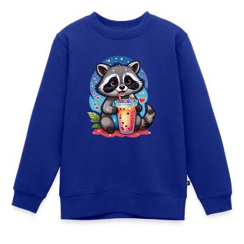 süßer Waschbär trinkt Limonade mit Strohhalm - Kinder Premium Organic Sweatshirt - Royalblau - Vorne - AI Model Kid Female (0cm)